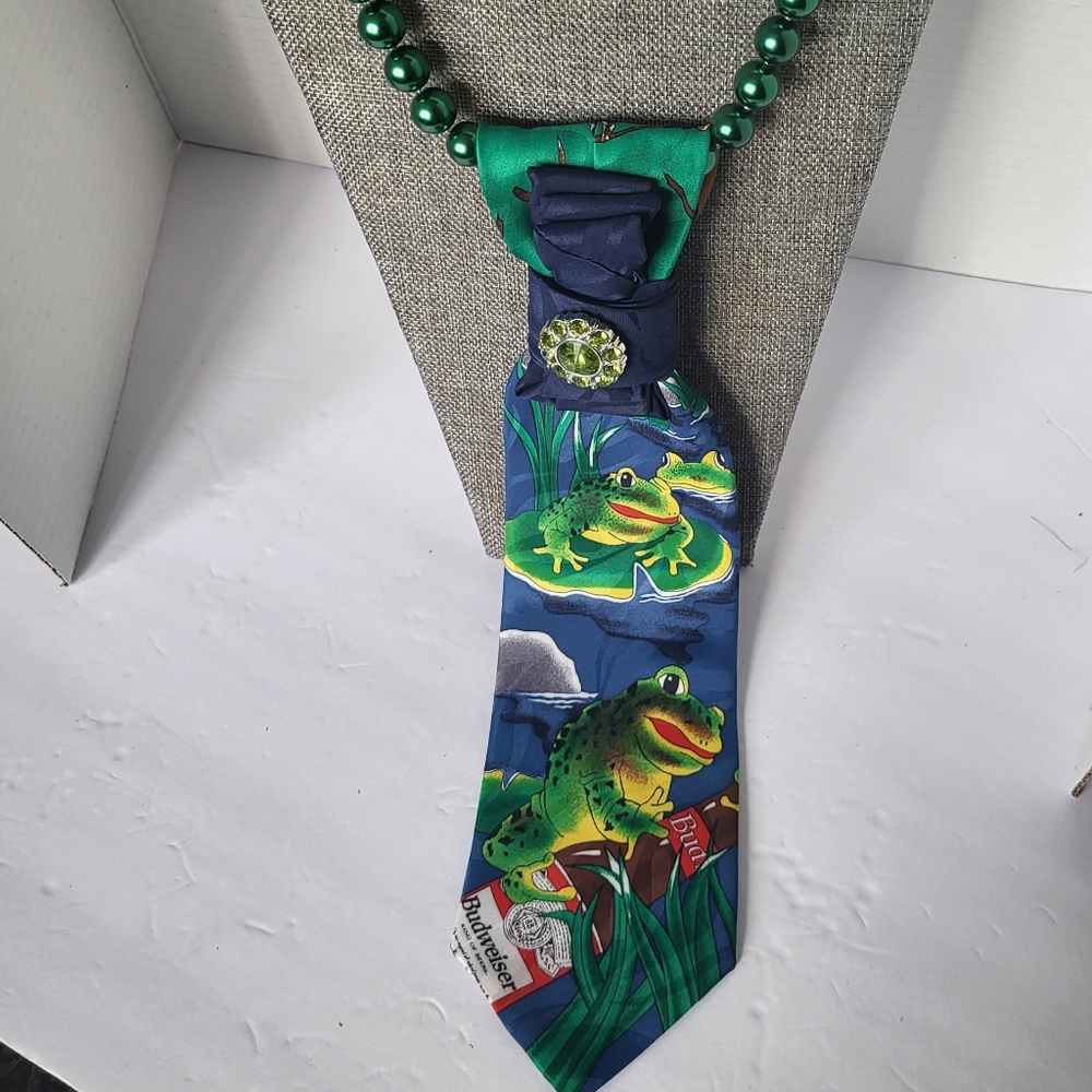 LA Upcycle Vibrant Green and Blue Frog Necklace